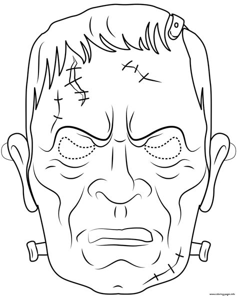 Frankenstein Mask Outline Halloween Coloring page Printable