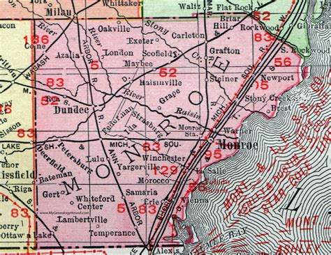 Monroe County, Michigan, 1911, Map, Rand McNally, Dundee, Lambertville, Temperance