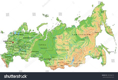 High Detailed Russia Physical Map Labeling Stock Vector (Royalty Free ...