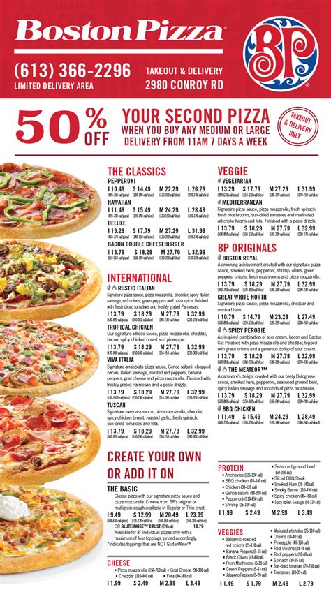 Bonnyville boston pizza menu