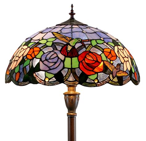 18" Hummingbird Flower Stained Glass Tiffany Floor Lamp | Buy Floor ...