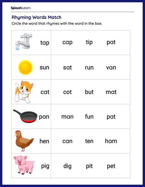 Rhyming Words Worksheets for Kids Online - SplashLearn