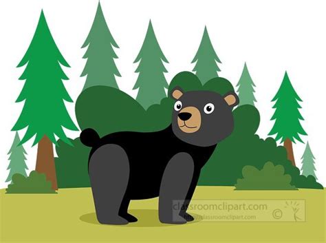 Bear Clipart-black bear standing in the woods with trees clip art