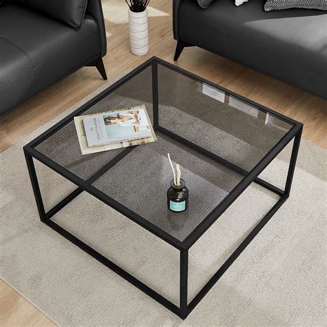 SAYGOER Glass Coffee Table, Small Modern Coffee Table Square Simple ...