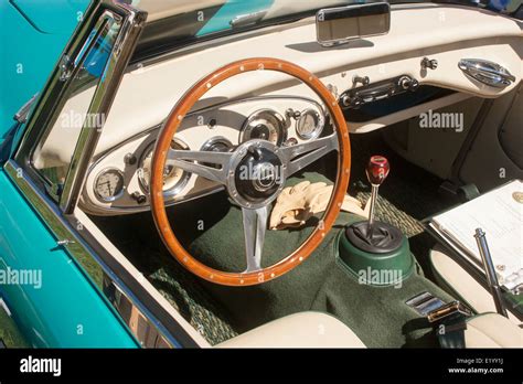 The interior of a vintage sports car, Austin Healey 3000 Stock Photo ...