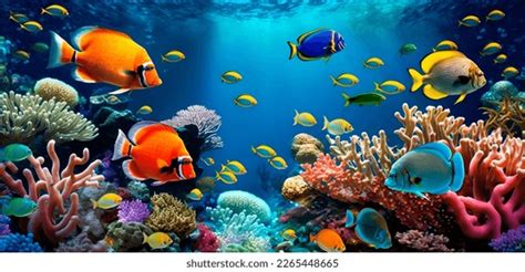 Tropical Sea Underwater Fishes On Coral foto stock 2301568867 ...