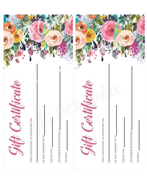 Printable Floral Gift Certificate template Photography | Etsy