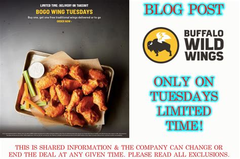 BUFFALO WILD WINGS BOGO TUESDAYS TRADITIONAL LIMITED TIME - Hot Bogos