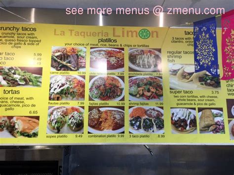 Menu at La Taqueria Limón restaurant, Discovery Bay