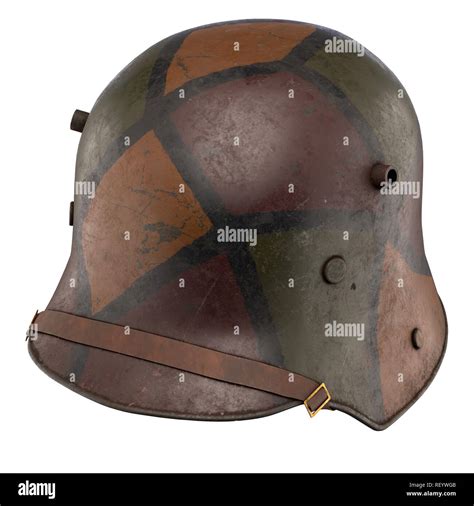 German Helmet Stahlhelm M1916 of World War I, used German Troops WW1. Perspective view and ...