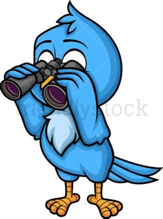 Blue Bird Holding Binoculars Cartoon Vector Clipart - FriendlyStock