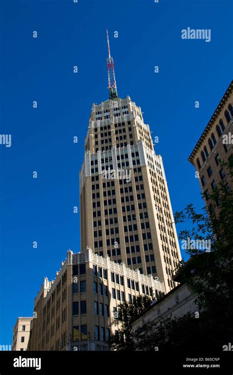 Tower Life Building from the water, River Walk, San Antonio River, San Antonio, Texas Stock ...