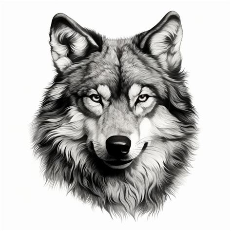 a black and white drawing of a wolf's face