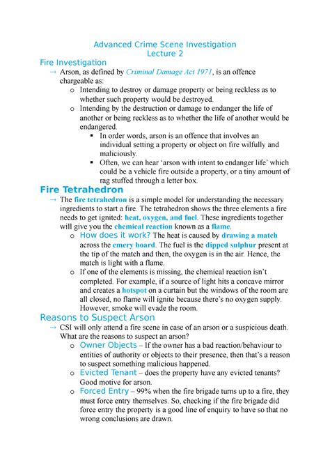 Lecture 3 & 4 - Fire Investigation - Advanced Crime Scene Investigation ...