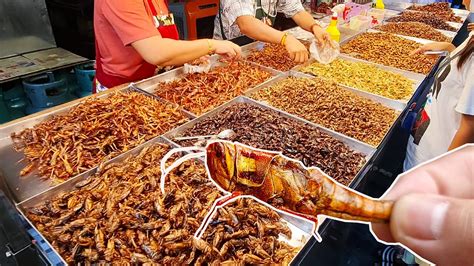 Exotic Thai Street Food Fried Insects Taste Test of the bugs, grasshopper, cricket | food around ...