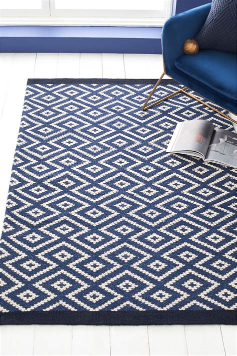 Next Geo Diamond Rug - Blue in 2021 | Navy rug, Navy rug living room, Rugs