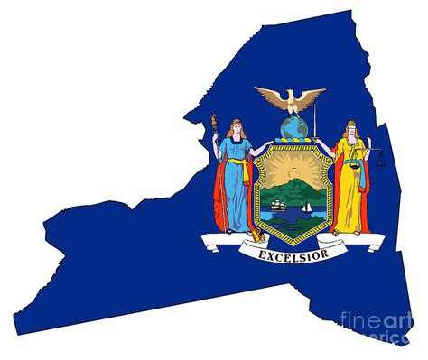 New York State Outline Map and Flag Digital Art by Bigalbaloo Stock ...