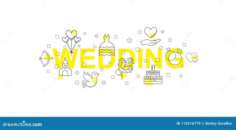 Wedding Banner. Word with Line Icon Stock Vector - Illustration of balloons, holiday: 115516779