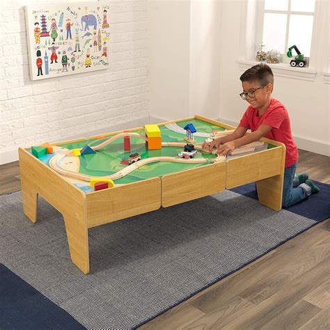 Double-Sided Wooden Train and Activity Table with Built-in Storage Drawer | Wooden train table ...