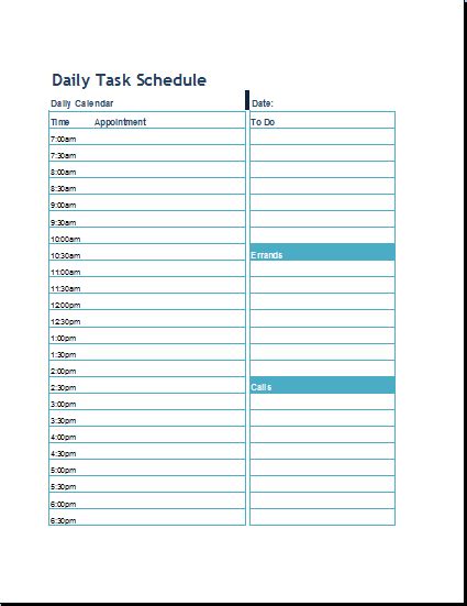 Daily Task Scheduler Template Excel - Cards Design Templates