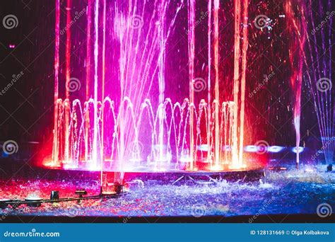 Fountain at night stock image. Image of evening, magic - 128131669