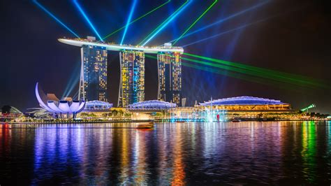 Marina Bay Sands Wallpaper 4K, Light show, Singapore