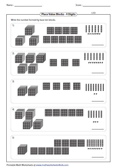 Comparing Numbers With Base Ten Blocks Worksheets