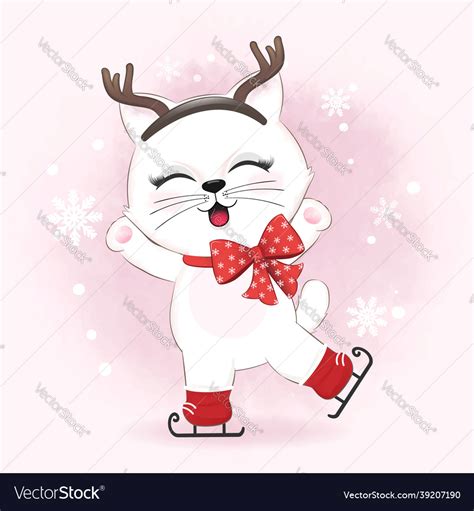 Cute cat on winter background Royalty Free Vector Image