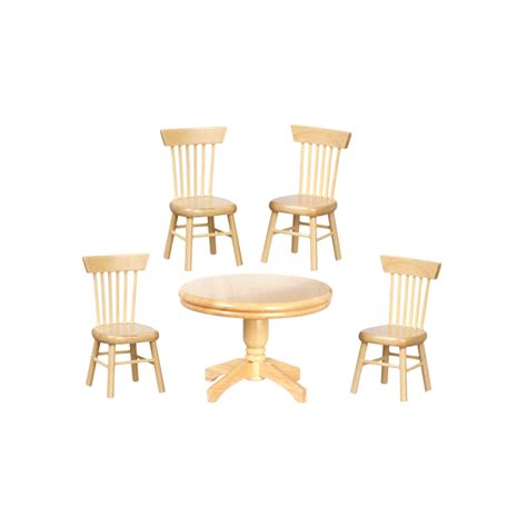 1 Inch Scale Round Table Oak Dollhouse Dining Room Set with 4 chairs – Real Good Toys
