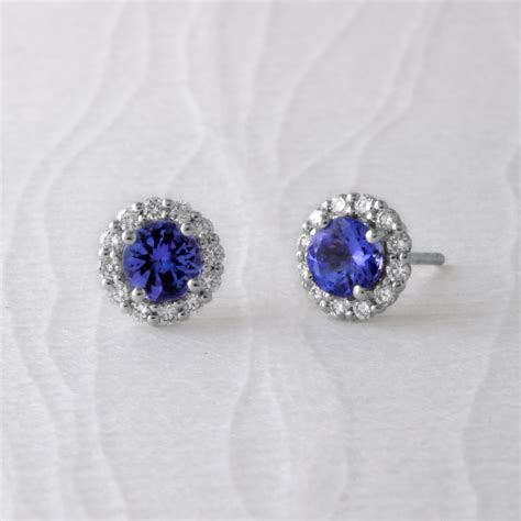 Round Tanzanite Halo Earrings - Holdsworth Bros