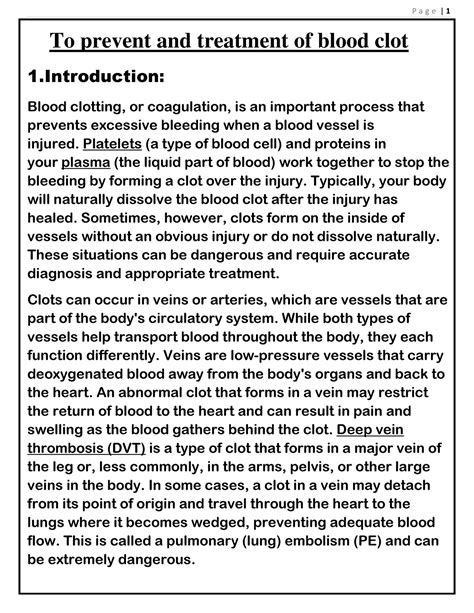 To prevent and treatment of blood clot - To prevent and treatment of blood clot 1: Blood ...