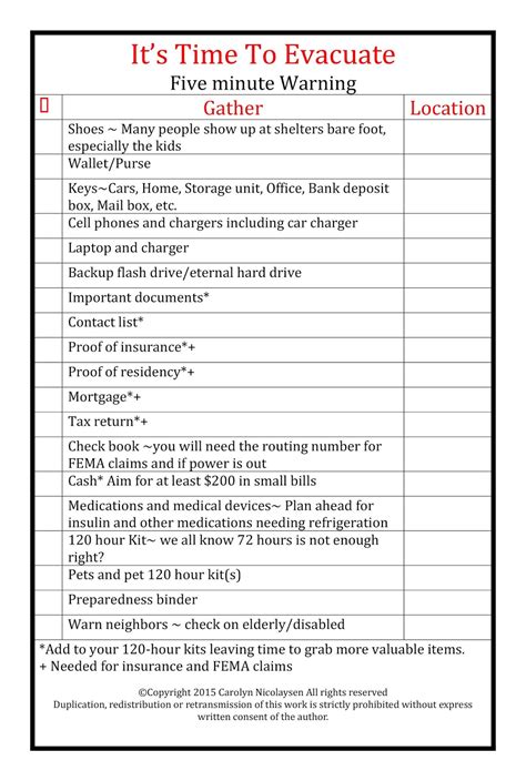 Evacuation List Template