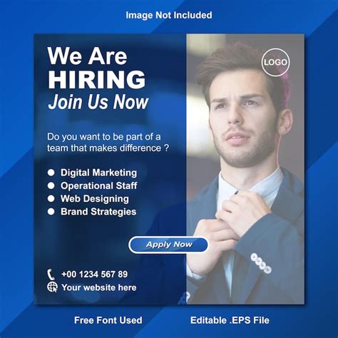 Premium Vector | We are hiring job vacancy modern blue square social media post template poster ...