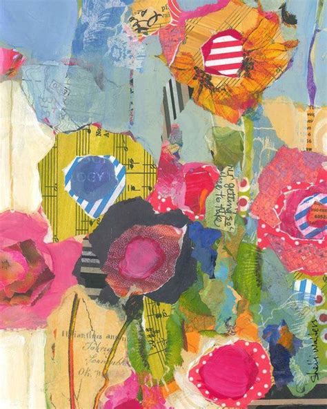 Mixed media collage flowers. Abstract artwork. Acrylic painting. DIY ...