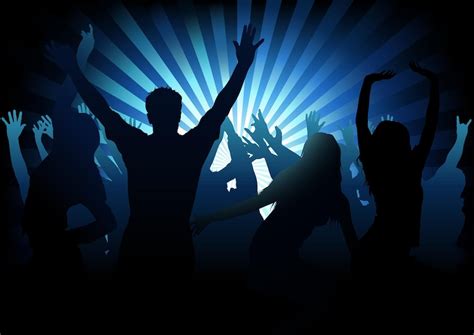 Premium Vector | Dance Party Background with Dancing Silhouetted Crowd over Blue Light Rays