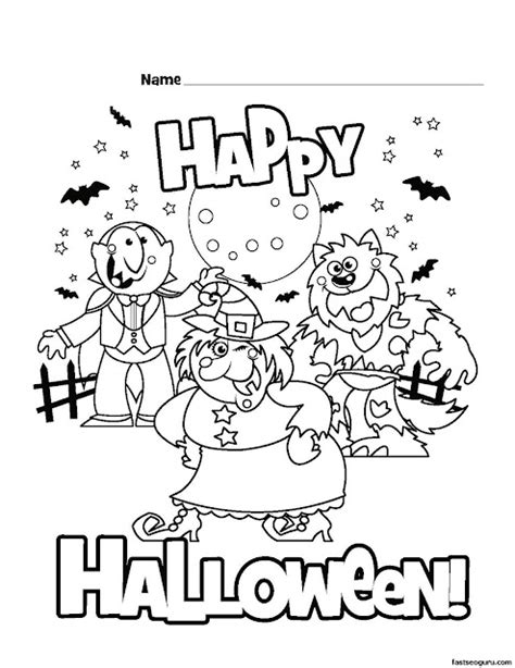 Free happy halloween coloring pages template for print kids and Adults | Funny Halloween Day ...