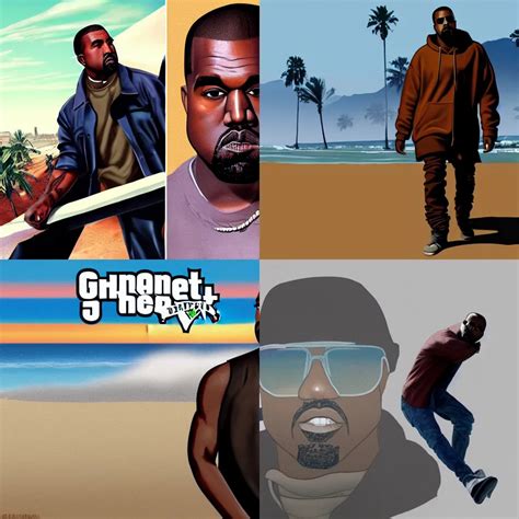 Kanye West, GTA 5 loading screen, Santa Monica Beach, | Stable Diffusion | OpenArt