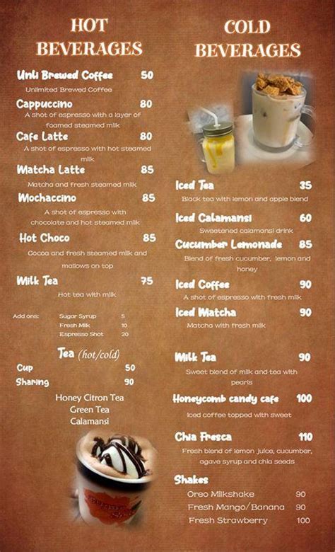 Menu at Sugar & Spice Cafe, La Trinidad