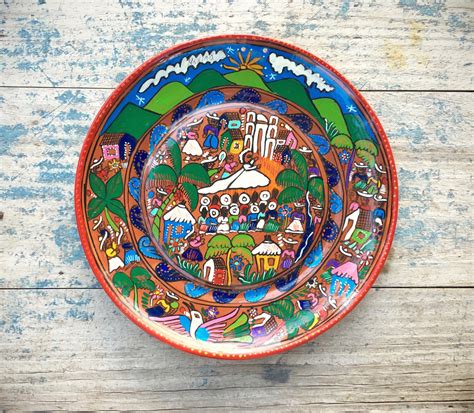 Vintage 10 ceramic plate Mexican pottery folk art of wedding ...