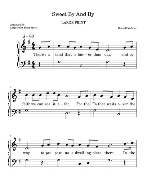 (In The) Sweet By And By (arr. Large Print Sheet Music) by Bennett ...