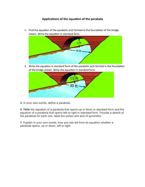 Math 4. Applications of the parabola - Applications of the equation of ...