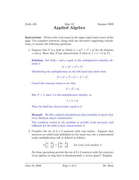 Applied Algebra