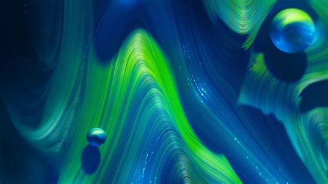 Neural Wallpaper 4K, Curves, Green, Blue, Spheres