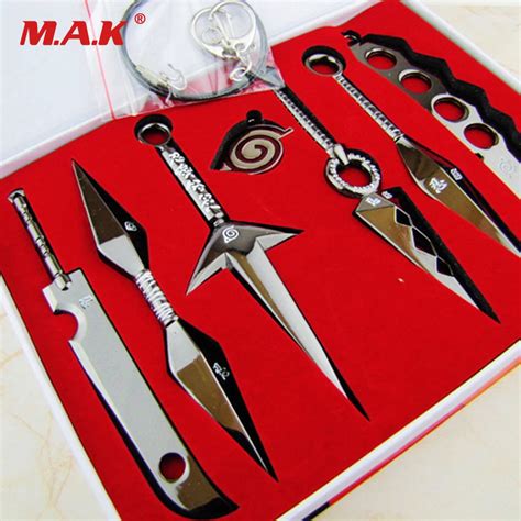 7 Pcs NARUTO Mini Metal Weapons Model Hatake Kakashi Deidara Kunai Shuriken Sword Kunai Knife ...