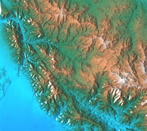 San Gabriel Mountains, California, Shaded relief, Color as Height