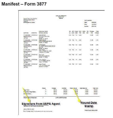 Manifest Firm Sheet PS-3877 USPS Certified Mail