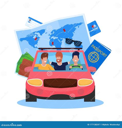 Vector Illustration Car Trip with Friends Cartoon. Stock Vector - Illustration of life, note ...