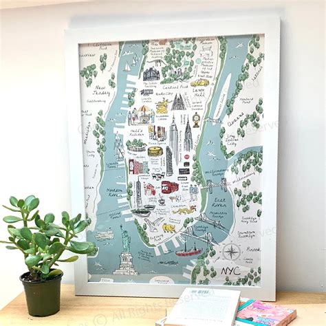 New York Manhattan Map Landmarks Poster Print New York Print - Etsy