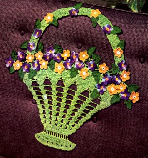 Crochet Flower Basket Pattern from Smart Chair Sets Coats and Clark's Booklet - Vintage Crafts ...