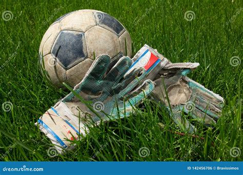 Ball Goalkeeper Sportswear and Football on Grass Stock Photo - Image of ...